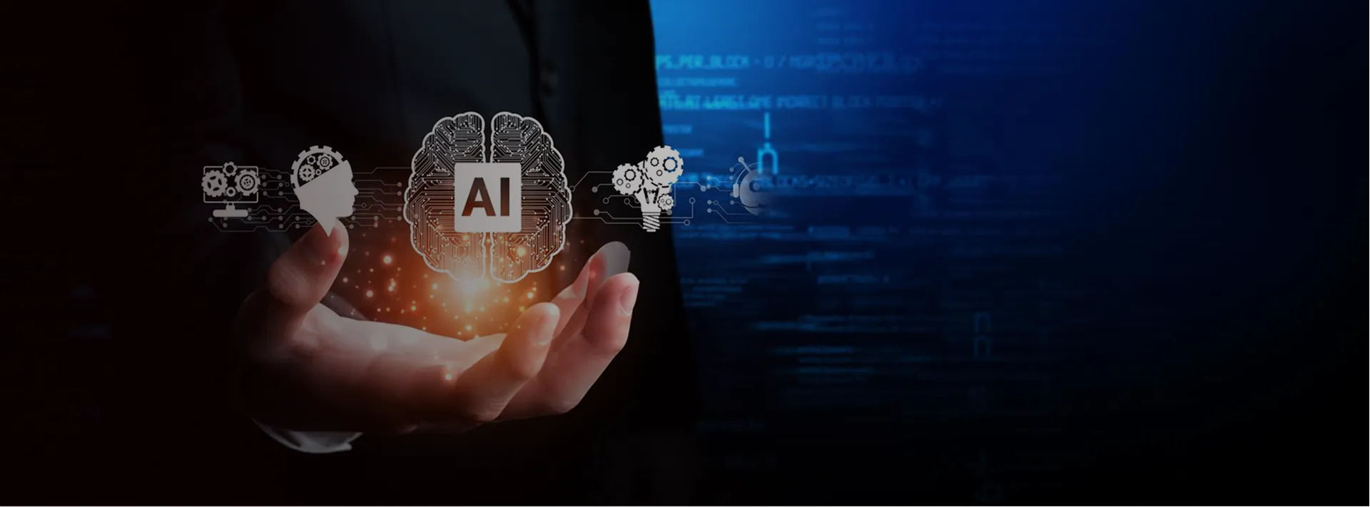 Hand holding an AI symbol representing AI agent development